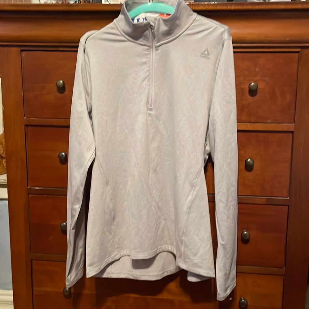 New Reebok Large reflective workout half-zip Grey Tunic
